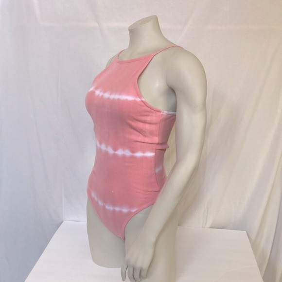 GB GIRLS High Neck Sleeveless Bodysuit Size Small Tie Dye Pink and White NWOT - Picture 2 of 4